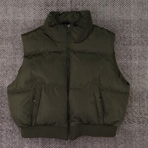 Birch & Stone Olive Green Puffer Vest Full Zip Cropped Quilted Sleeveless Large